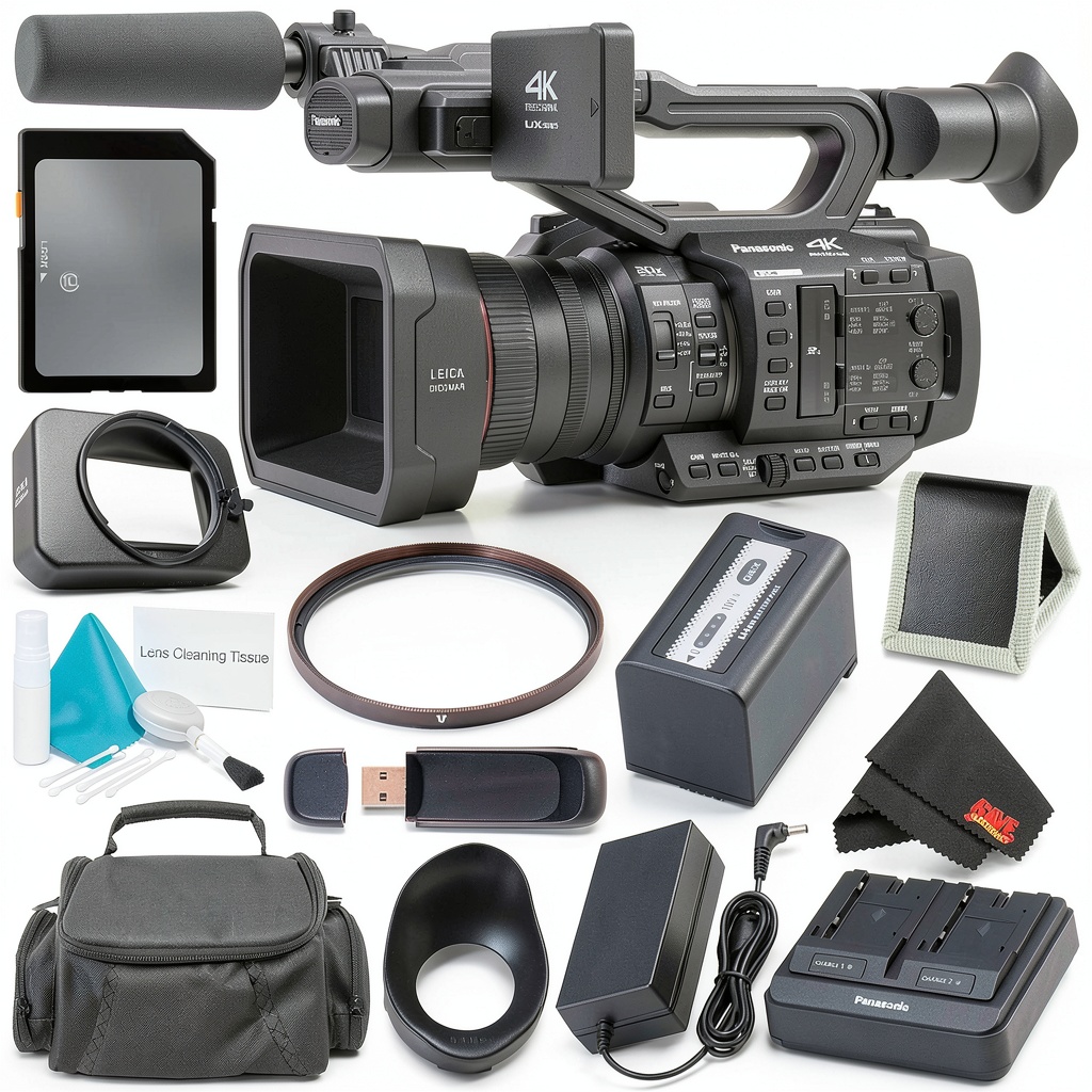 Panasonic AG-UX180 camcorder with accessories on a studio table