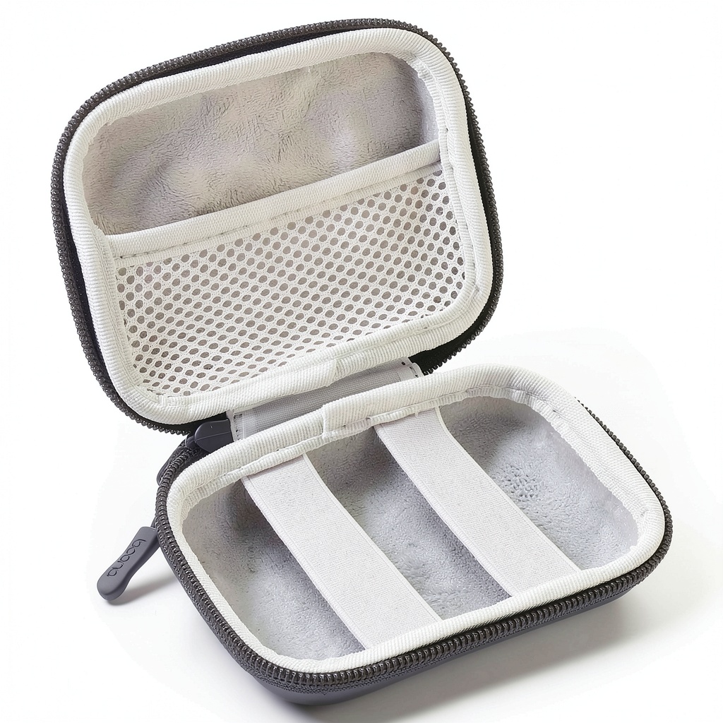 EVA Digital Camera Case showing interior organization with camera secured by elastic straps