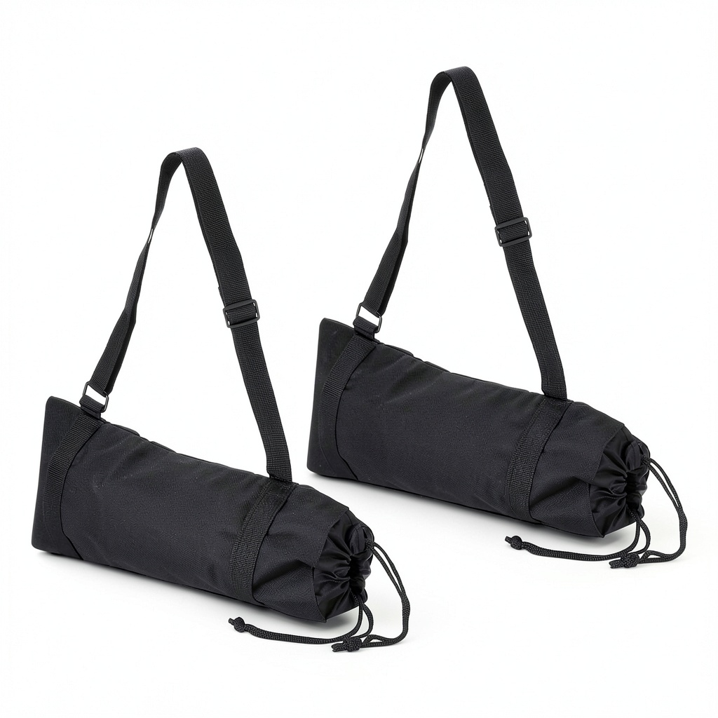 Nylon tripod bag showing padded interior and carrying handles