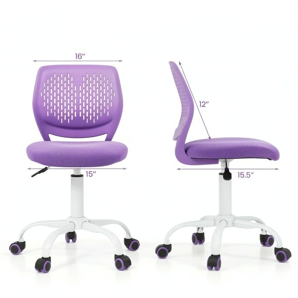 Costway Kids Desk Chair Ergonomic Swivel Mesh Study Chair Purple-2