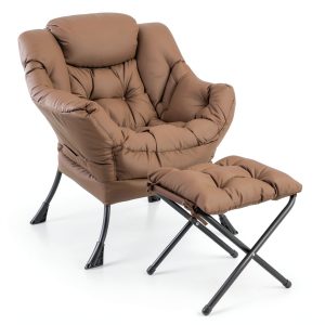 Costway Lazy Sofa Chair with Folding Footrest and Side Pocket Beige-0