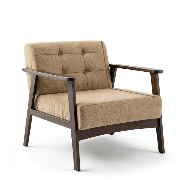 Costway Button Tufted Mid Century Modern Accent Chair Brown-2
