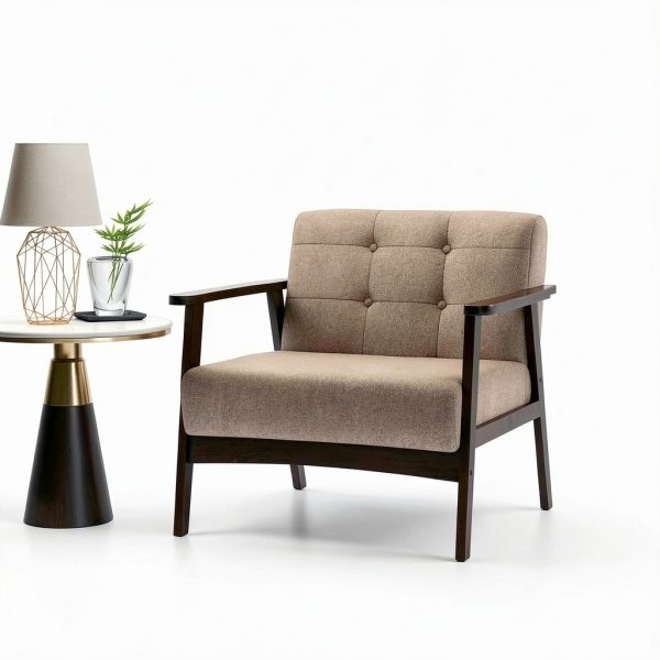 Costway Button Tufted Mid Century Modern Accent Chair Brown-3