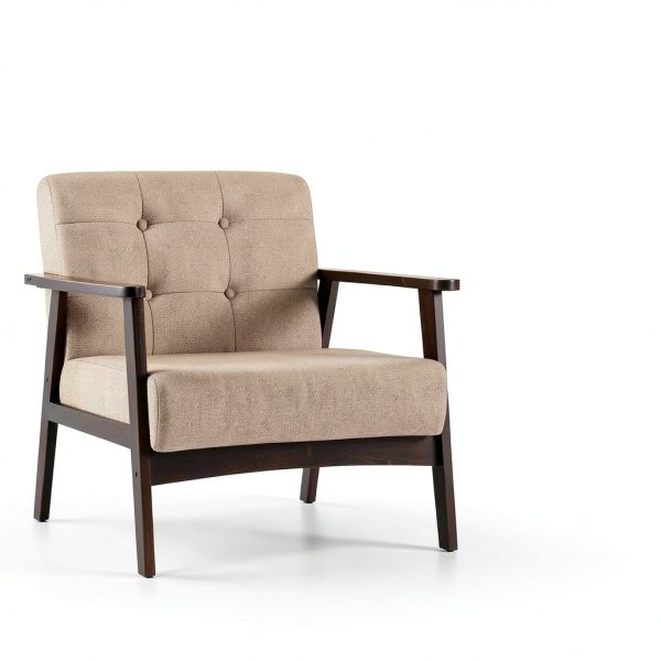 Costway Button Tufted Mid Century Modern Accent Chair Brown-4