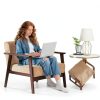 Costway Button Tufted Mid Century Modern Accent Chair Brown-7