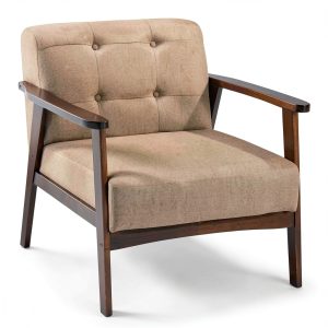 Costway Button Tufted Mid Century Modern Accent Chair Brown-0