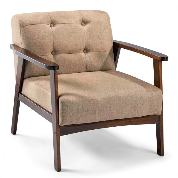 Costway Button Tufted Mid Century Modern Accent Chair Brown-0