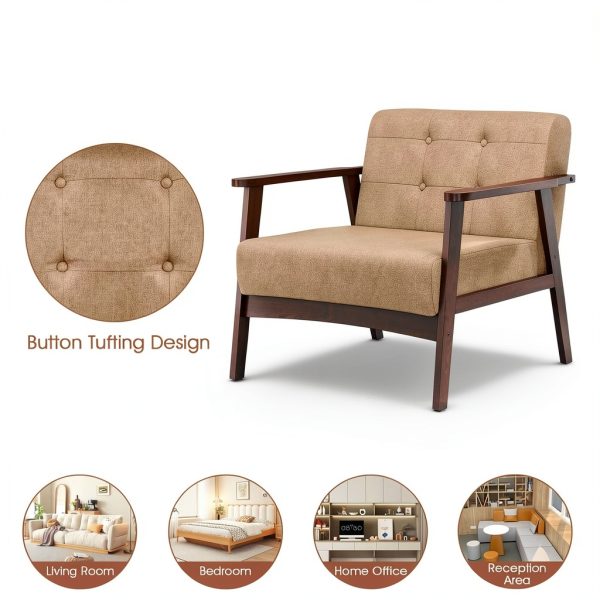 Costway Button Tufted Mid Century Modern Accent Chair Brown-6