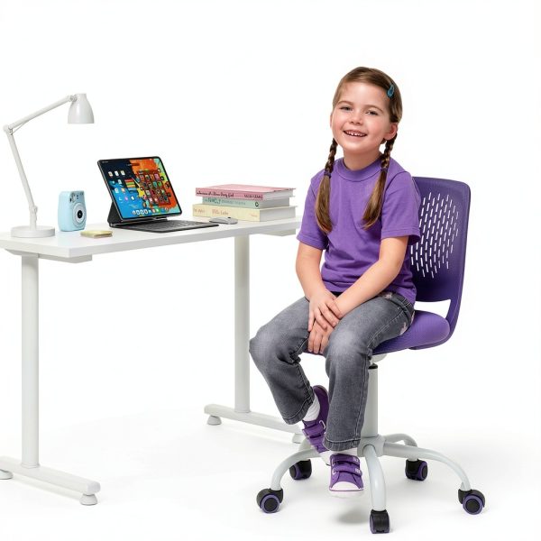 Costway Kids Desk Chair Ergonomic Swivel Mesh Study Chair Purple-1